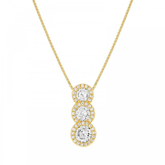 SeiDivina Gold on Silver CZ Triple Necklace