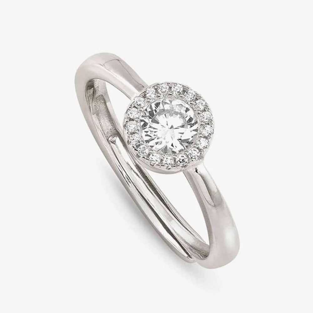 Seidivina Silver Cubic Zirconia Round Cluster Adjustable Ring
