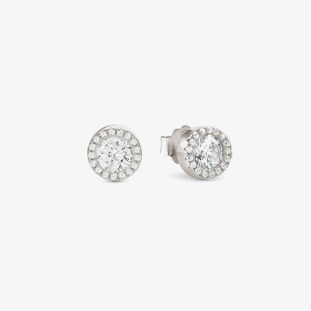 Seidivina White Rhodium Cubic Zirconia Cluster Studs Earrings