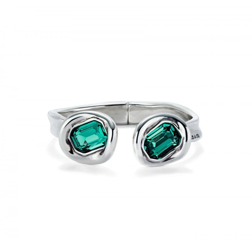 Ser Valiente Green Crystal Silver Bangle