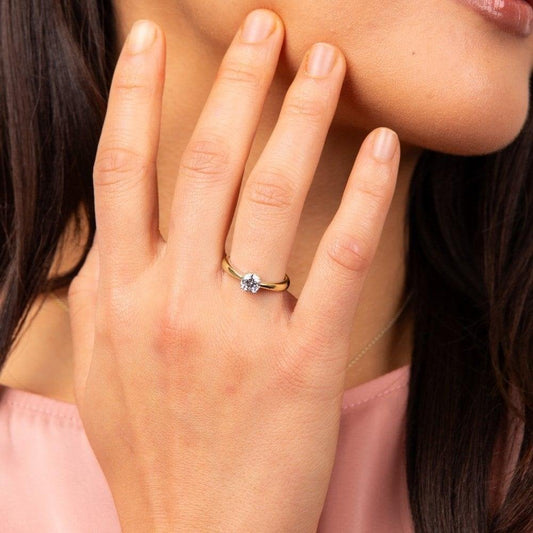 Silver 0.75ct Zirconia Gold Plated Ring Size 17.5