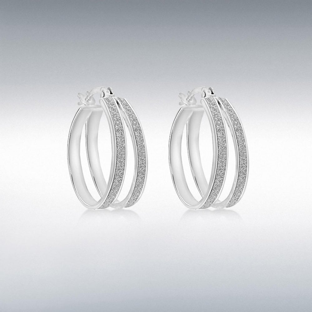 Silver 18mm Stardust Double Hoop Earrings