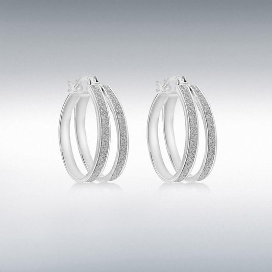 Silver 18mm Stardust Double Hoop Earrings