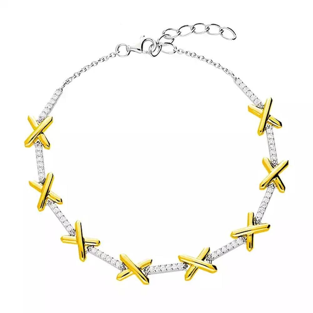 Silver 2 Tone CZ Love Bracelet 20cm