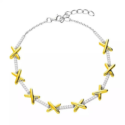 Silver 2 Tone CZ Love Bracelet 20cm