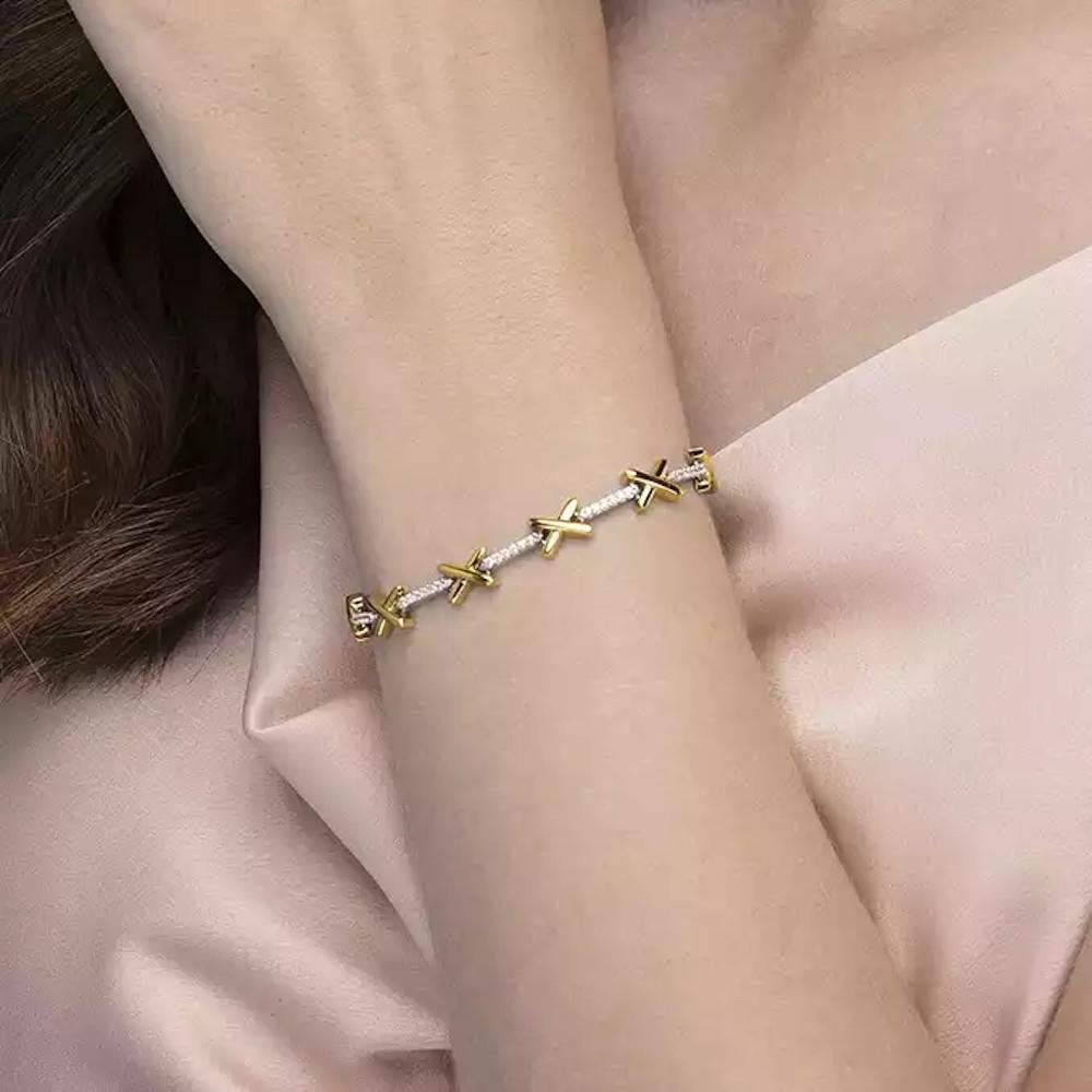Silver 2 Tone CZ Love Bracelet 20cm