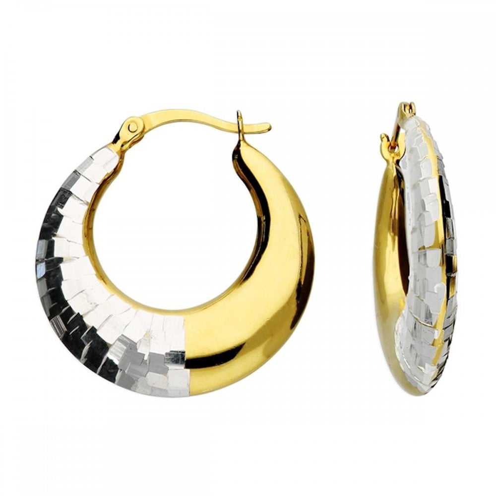 Silver 925 2 Tone Disco Hoop Earrings