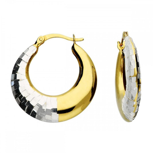 Silver 925 2 Tone Disco Hoop Earrings