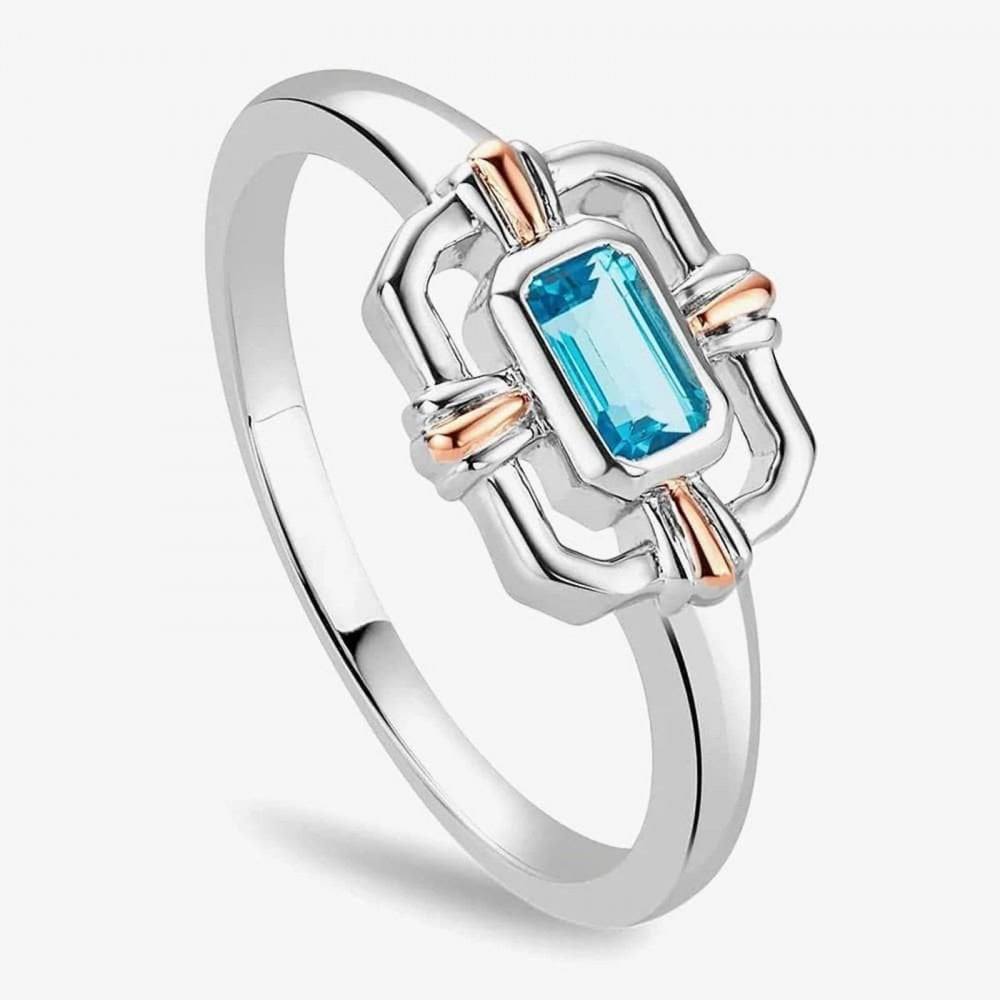 Silver & 9ct Rose Gold Enchanted Gateways Swiss Blue Topaz Ring Size L