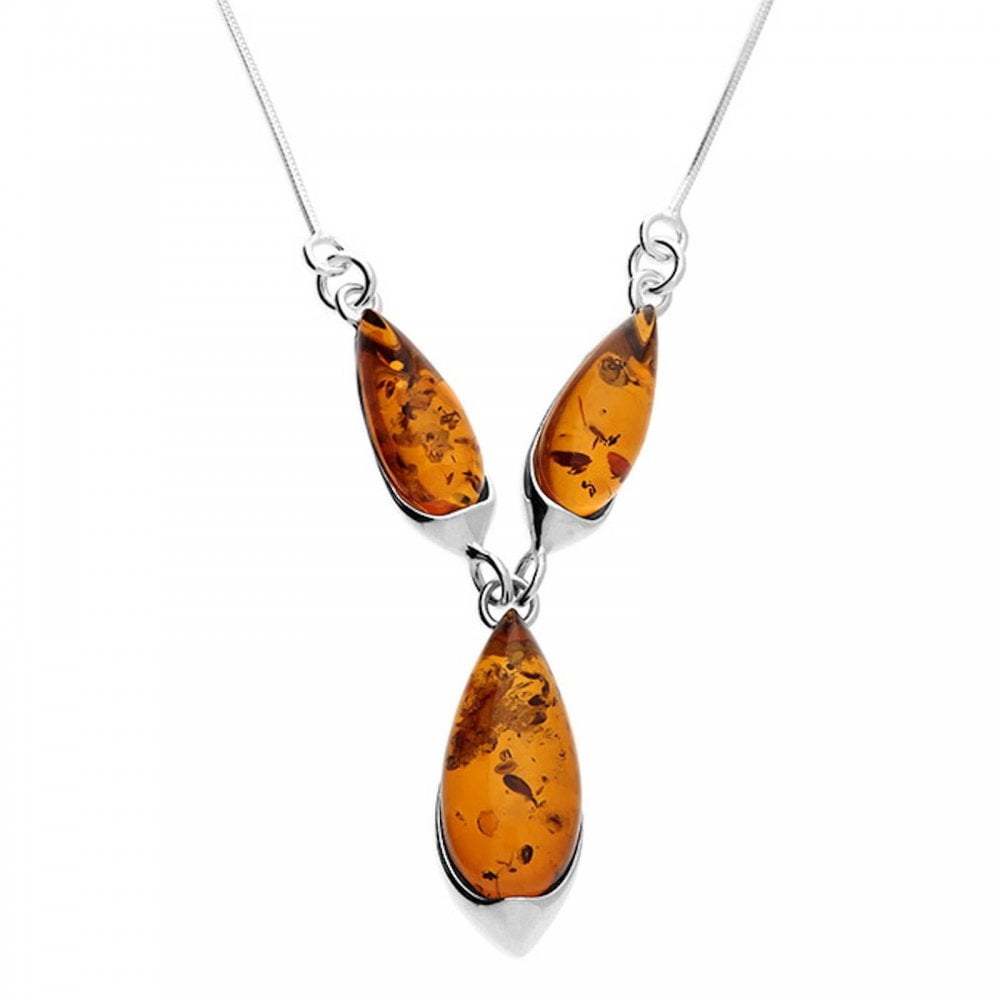 Silver Amber Ballerina Drop Necklace 41-46cm