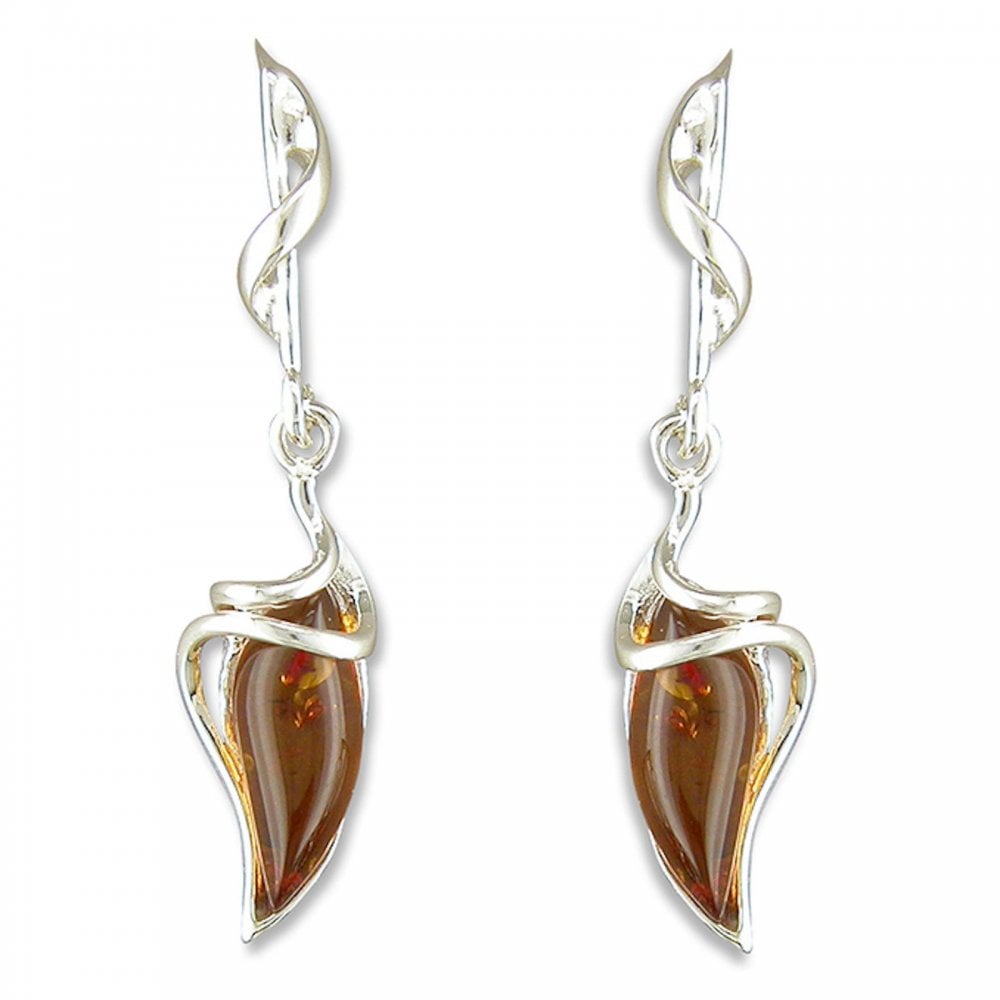 Silver Amber Swirl Drop Earrings