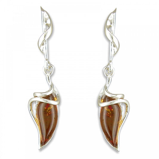Silver Amber Swirl Drop Earrings