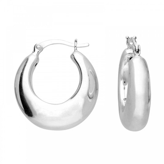 Silver Bold Crescent Hinge Hoop Earrings