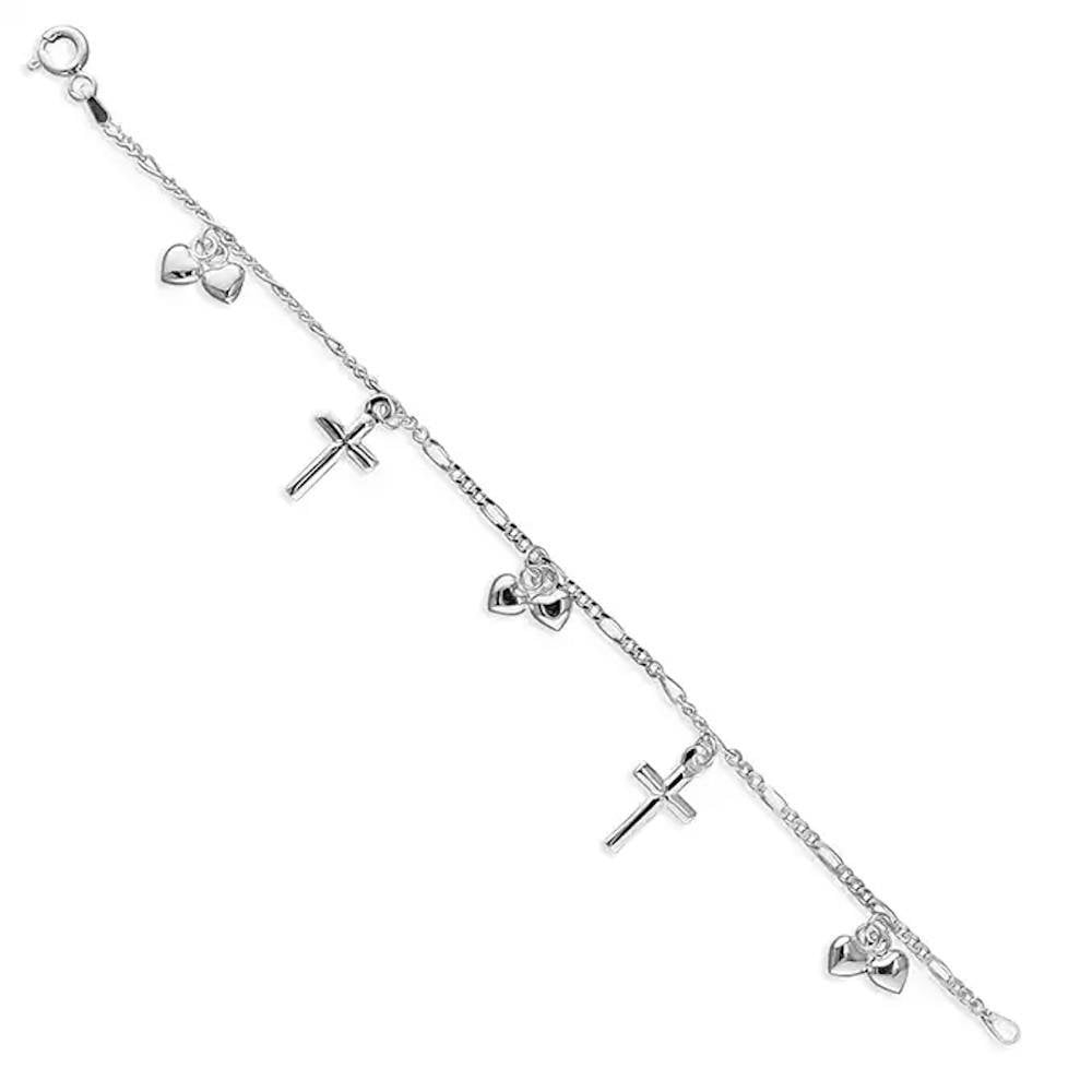 Silver Childs Heart & Cross Bracelet 15cm