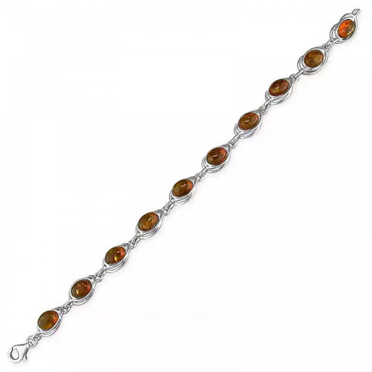 Silver Cognac Amber Looped Oval Bracelet