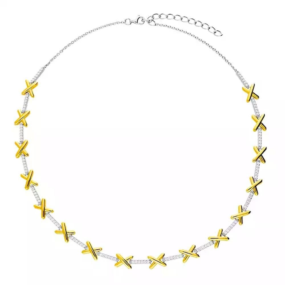 Silver CZ 2-Tone Love Necklace 41cm
