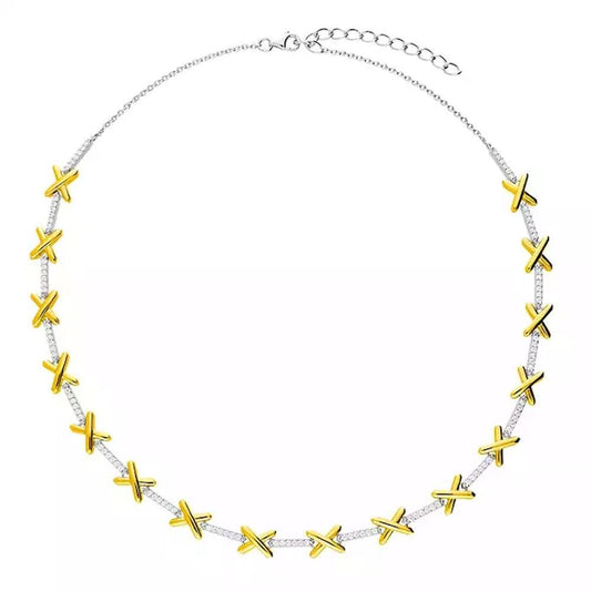 Silver CZ 2-Tone Love Necklace 41cm