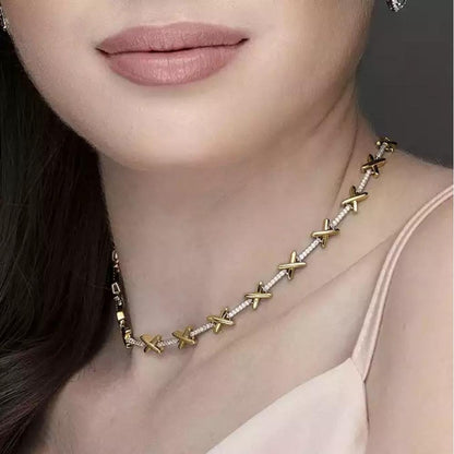 Silver CZ 2-Tone Love Necklace 41cm