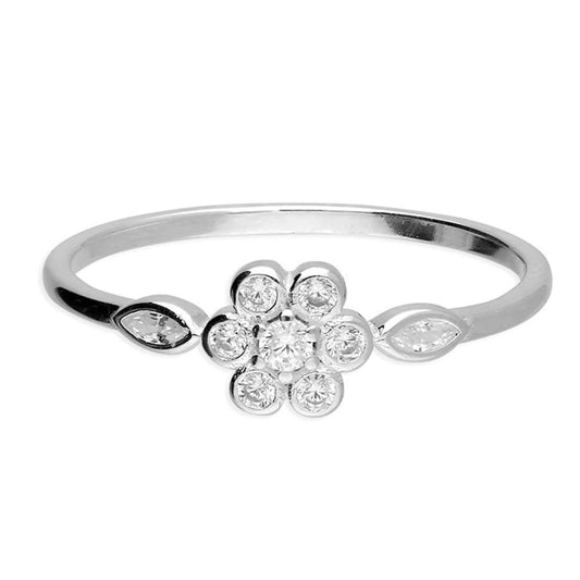 Silver CZ Flower Ring Size P