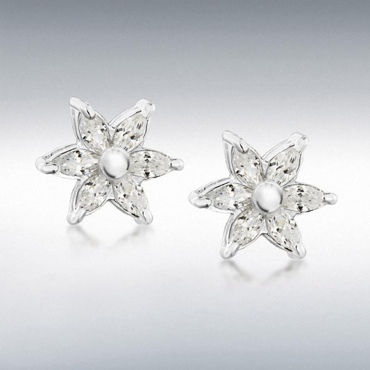 Silver CZ Flower Stud Earrings