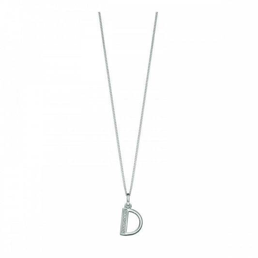Silver CZ Inital Pendant - D