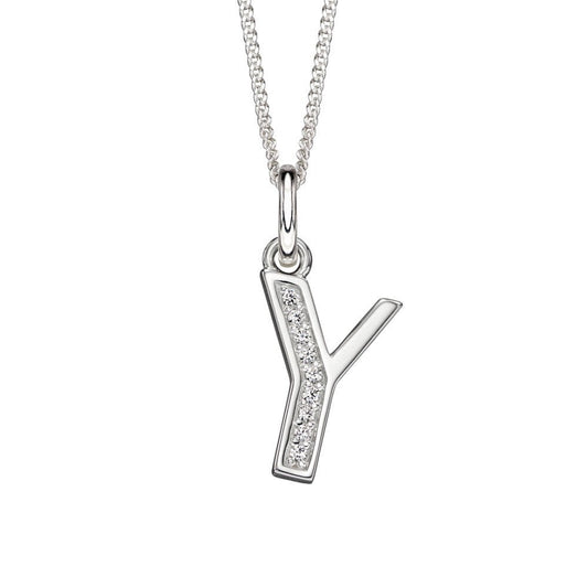 Silver CZ Inital Pendant - Y