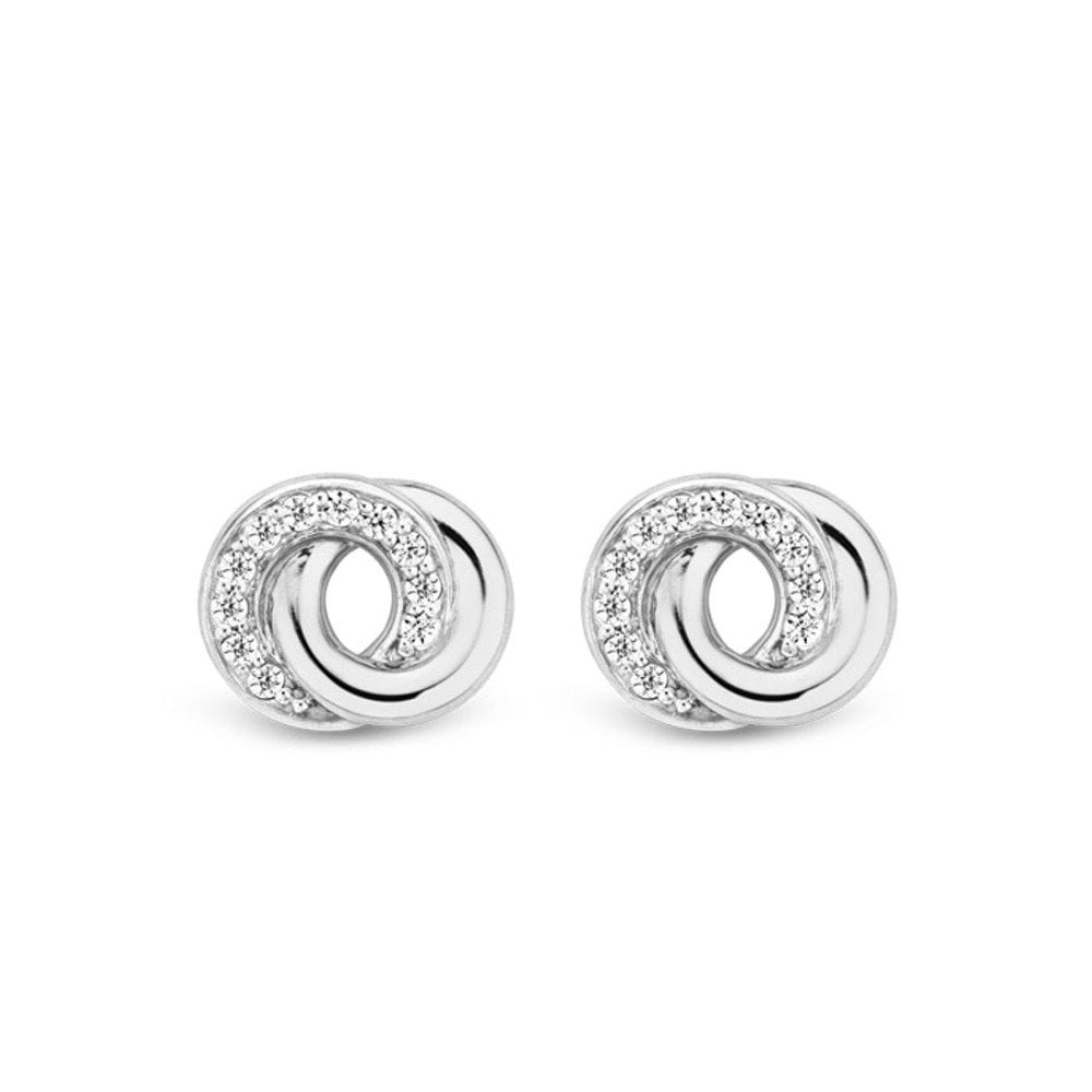 Silver & CZ Intertwinned Circles Stud Earrings