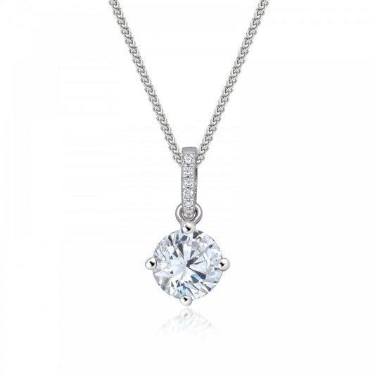 Silver CZ Rhodium Plated Pendant & Chain