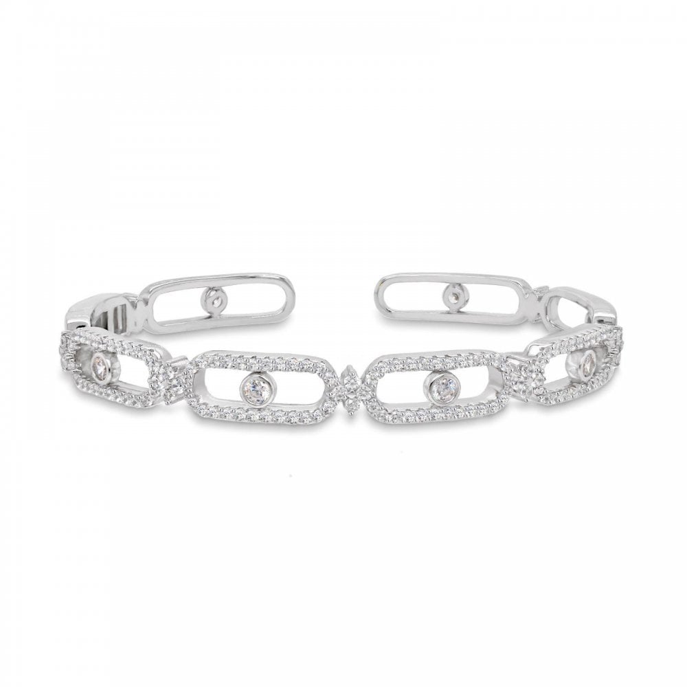 Silver CZ Set Open Link Torque Bangle
