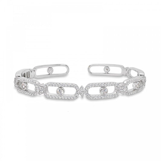Silver CZ Set Open Link Torque Bangle
