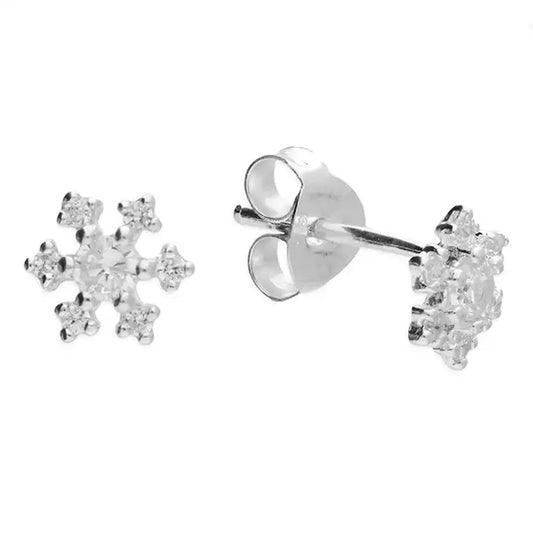 Silver CZ Snowflake Stud Earring