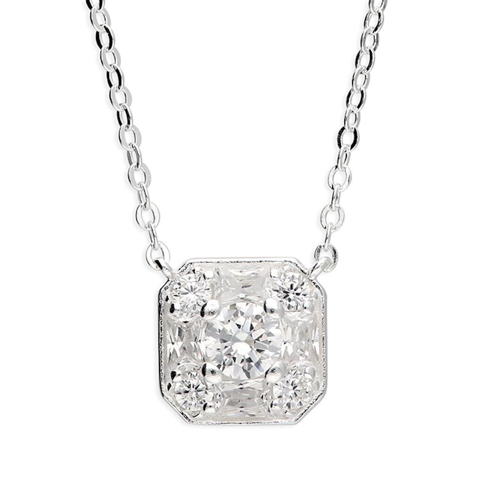 Silver CZ Square Mixed Cut Pendant & Chain