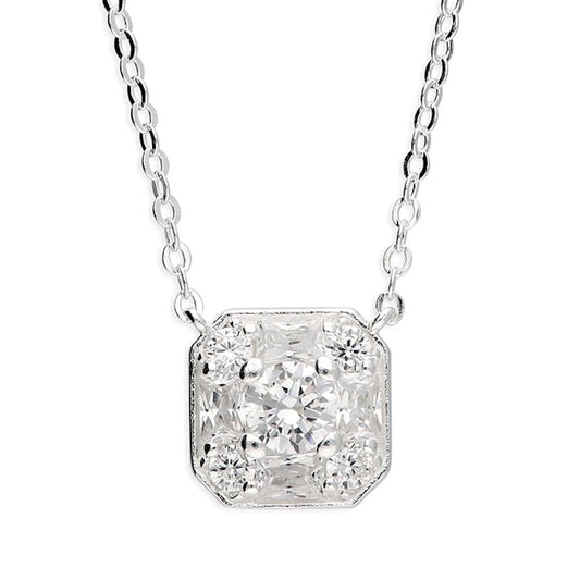 Silver CZ Square Mixed Cut Pendant & Chain