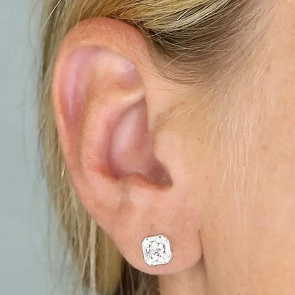Silver CZ Square Mixed Cut Stud Earrings