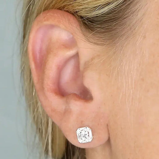 Silver CZ Square Mixed Cut Stud Earrings