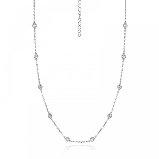 Silver CZ Station Necklace 16/18 Inch