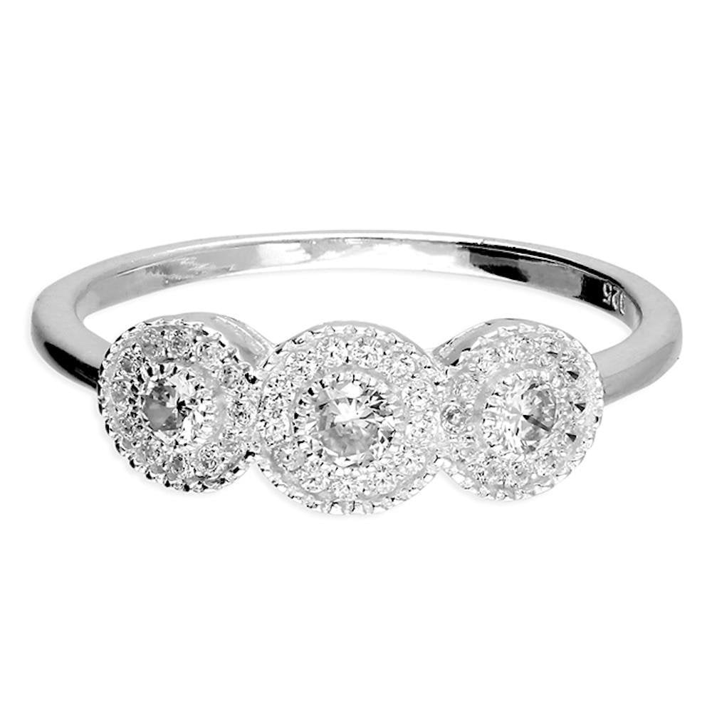Silver CZ Triple Halo Ring Size N