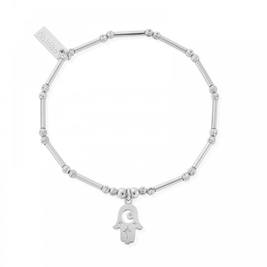 Silver Dainty Moon Sparkle Hamsa Bracelet