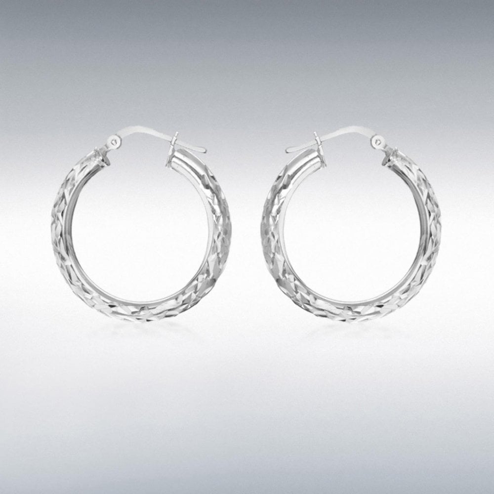 Silver Diamond Cut 28mm Creole Hoop Earrings