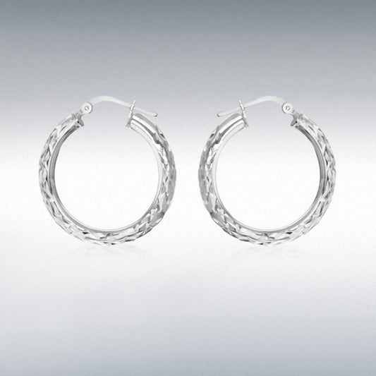 Silver Diamond Cut 28mm Creole Hoop Earrings