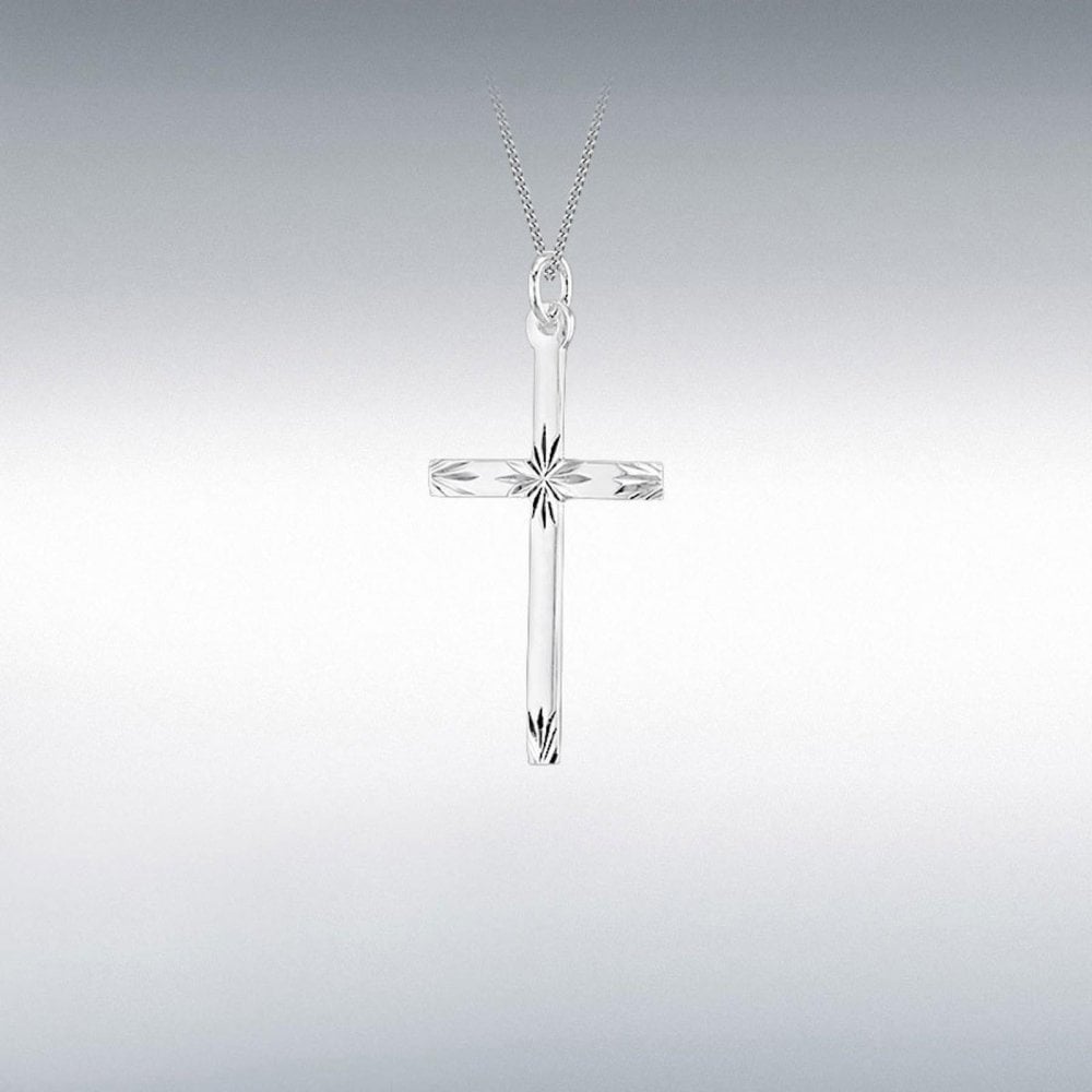 Silver Diamond Cut Cross Pendant & Chain