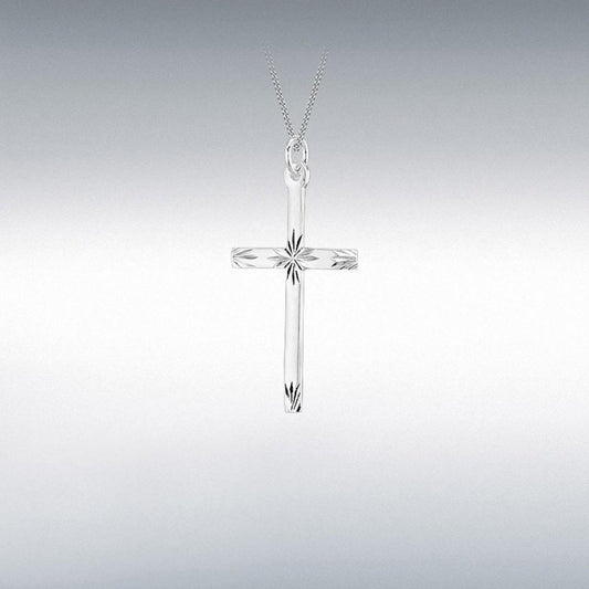 Silver Diamond Cut Cross Pendant & Chain