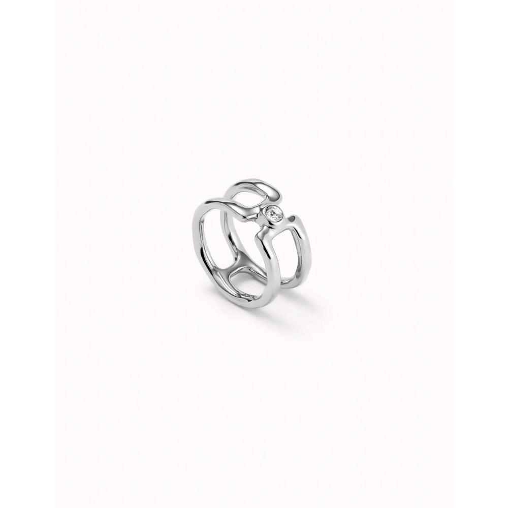 Silver Double Ring with White Topaz Size 15