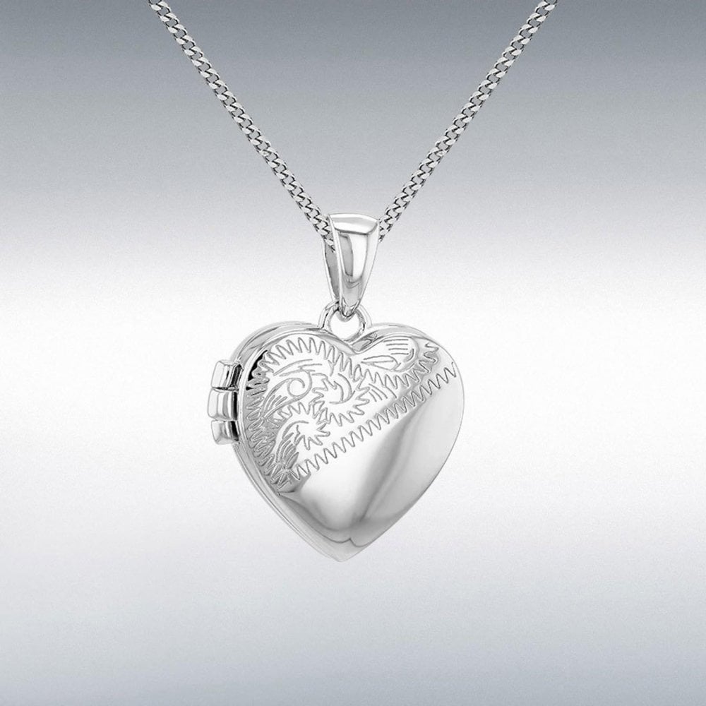 Silver Engraved Heart Shaped Locket