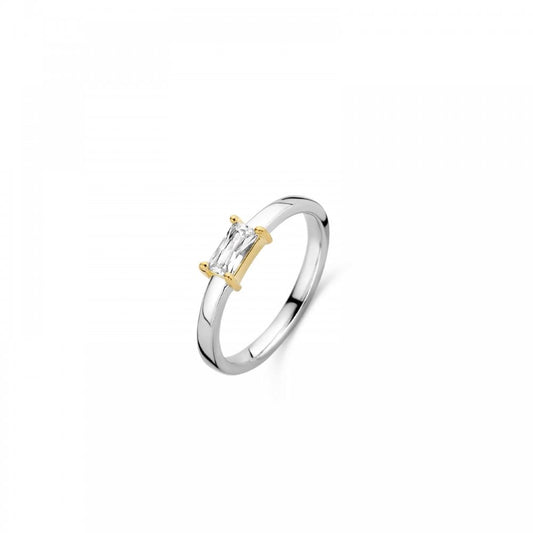 Silver & Gold Plated Baguette CZ Ring Size 54