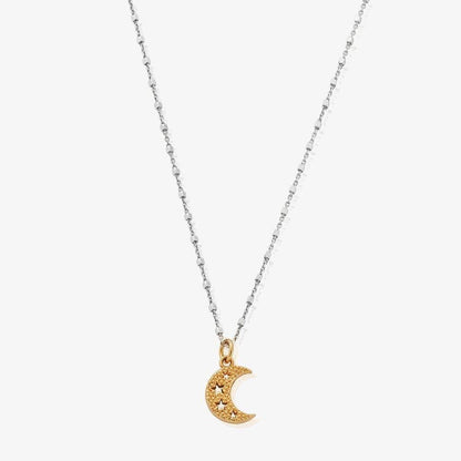 Silver & Gold Plated Cube Chain with Starry Moon Necklace