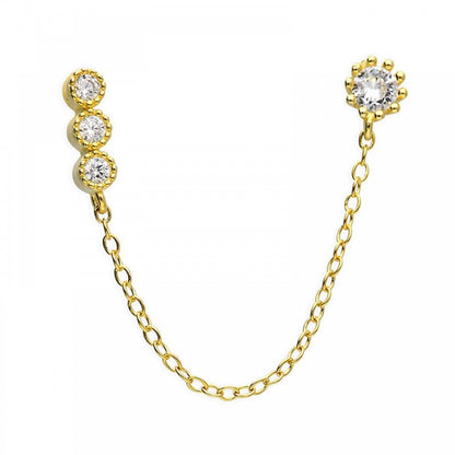 Silver Gold Plated CZ Chain Link Double Studs