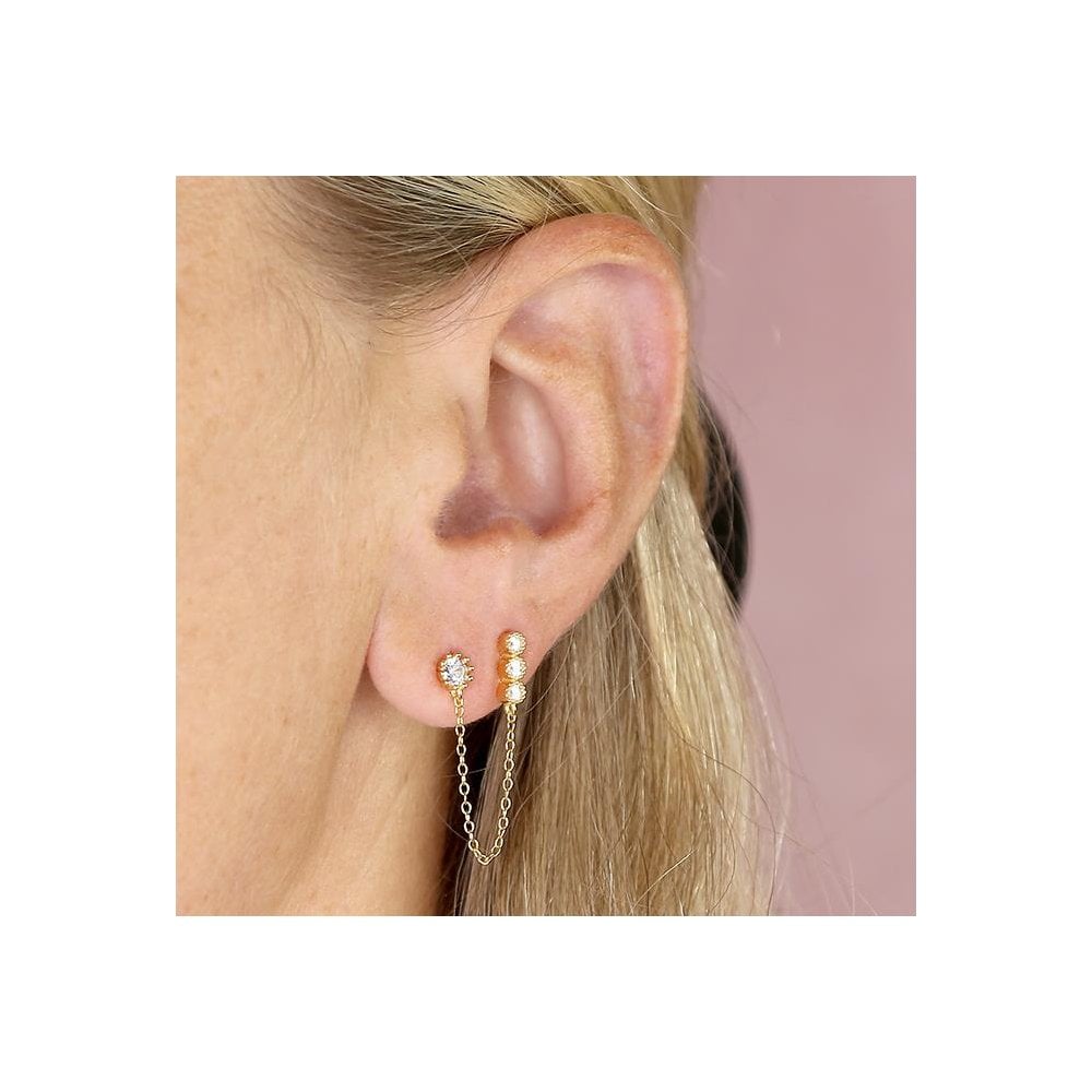 Silver Gold Plated CZ Chain Link Double Studs