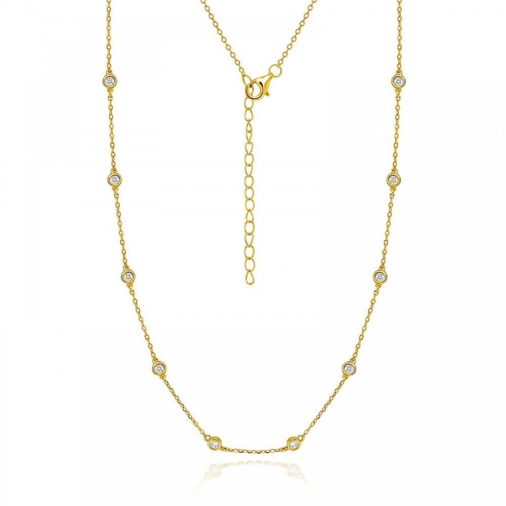 Silver Gold Plated CZ Station Necklace