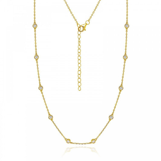Silver Gold Plated CZ Station Necklace